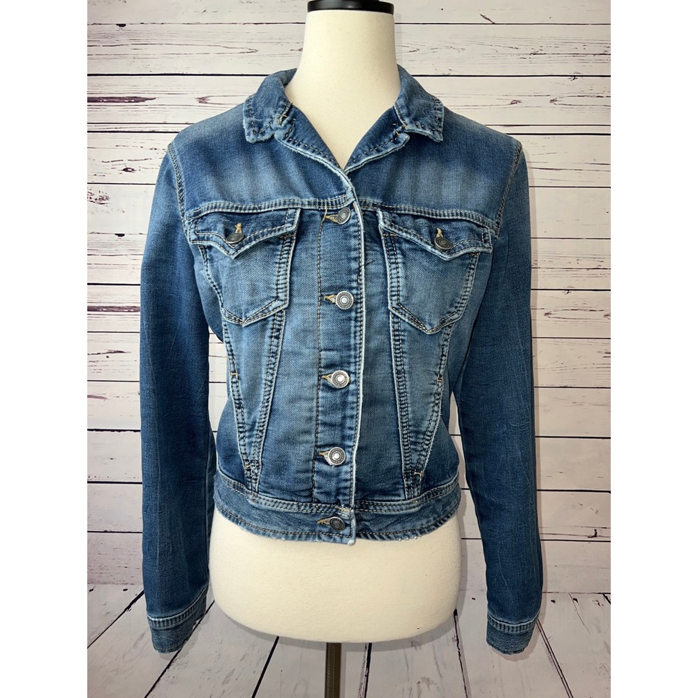 Silver Jeans Denim Jacket Small Trucker Button Front Stretch Womens Western Boho